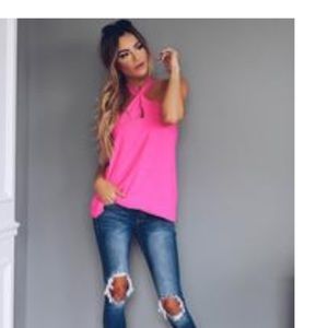 Bahamas mama halter tank - hot pink large